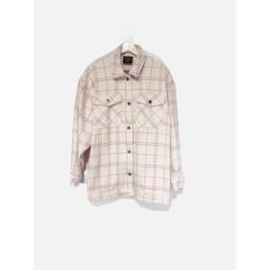 NWT HFX Women's Fleece Shacket Wool Blend Button Down Pink Size Medium